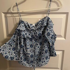 Black and White Ruffled Sleeveless Camisole